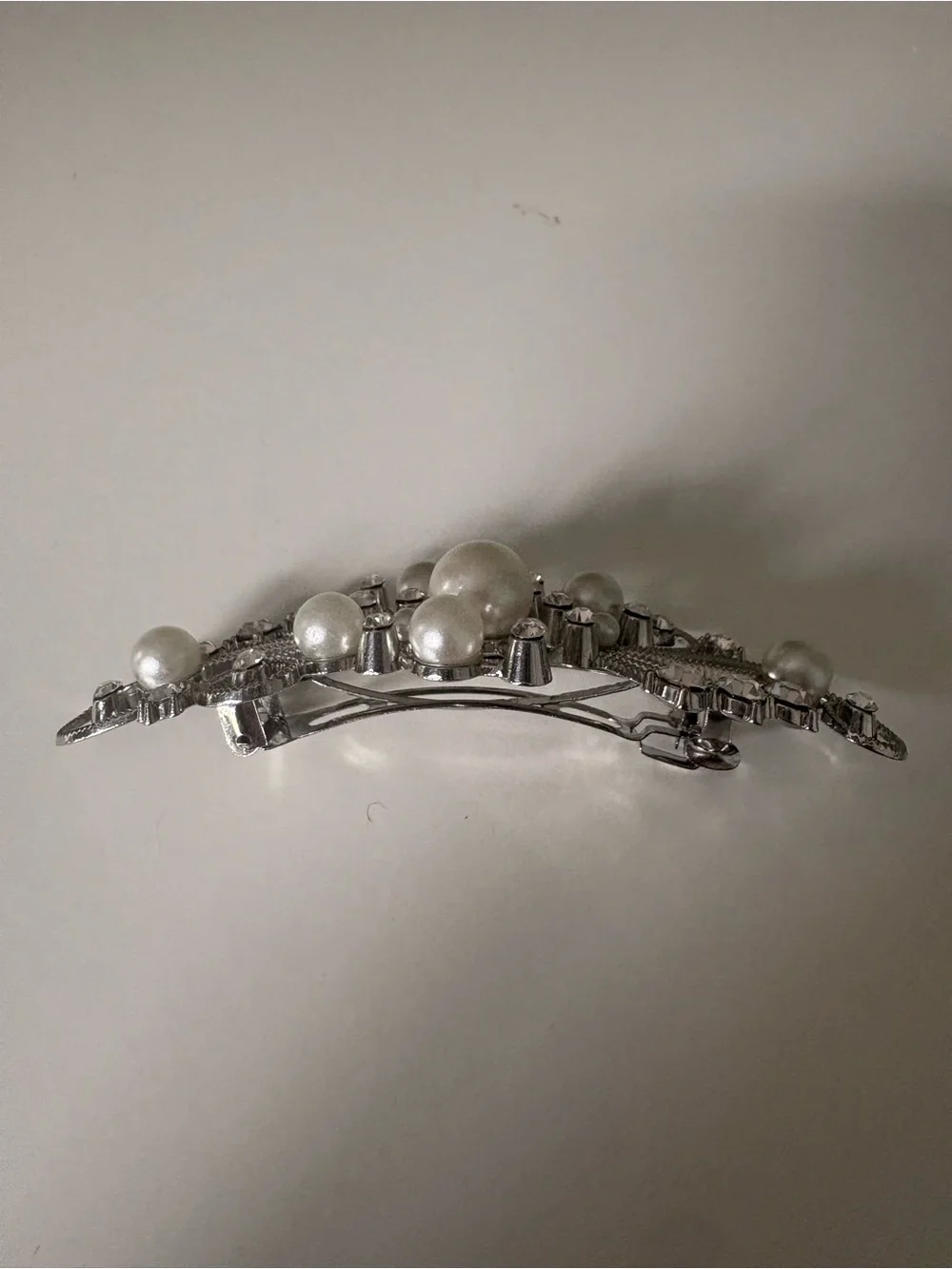 Pearl & Crystal Silver Hair Barrette - Picture 2 of 4